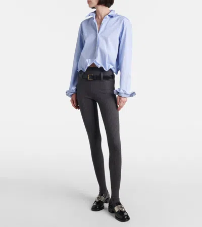 Prada Ribbed-knit Cotton-blend Tights In Grey