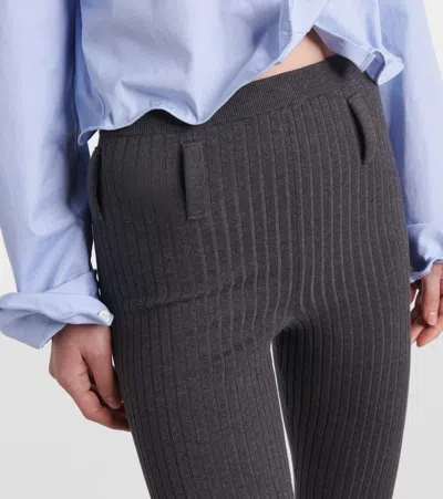 Prada Ribbed-knit Cotton-blend Tights In Grey