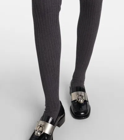 Prada Ribbed-knit Cotton-blend Tights In Grey