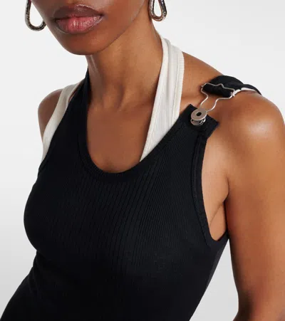 Jean Paul Gaultier Cotton Ribbed Twisted Double Layer Sleeveless Dress In Black