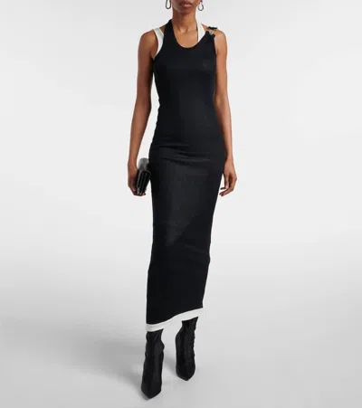 Jean Paul Gaultier Cotton Ribbed Twisted Double Layer Sleeveless Dress In Black