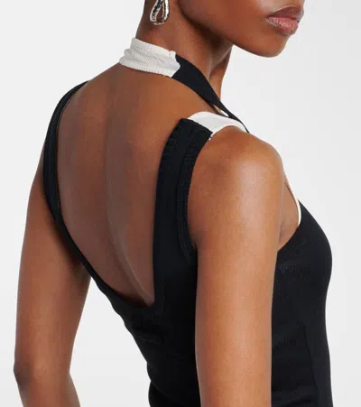 Jean Paul Gaultier Cotton Ribbed Twisted Double Layer Sleeveless Dress In Black