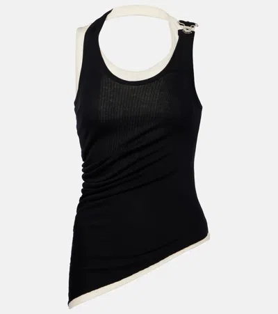 Jean Paul Gaultier Cotton Ribbed Twisted Double Layer Tank Top In Black