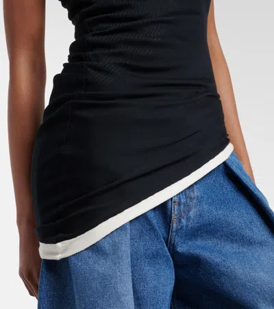 Jean Paul Gaultier Cotton Ribbed Twisted Double Layer Tank Top In Black