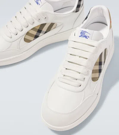 Burberry Low-top Leather Sneakers With Check Inserts In White