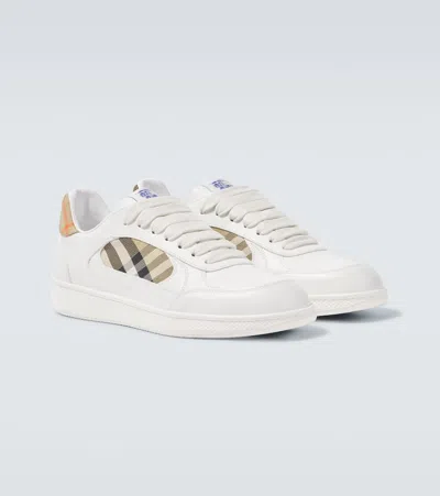 Burberry Low-top Leather Sneakers With Check Inserts In White