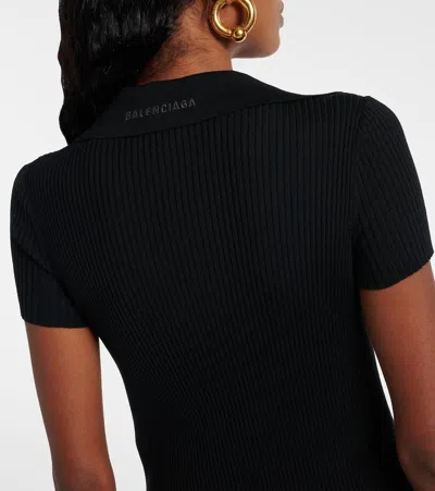 Balenciaga Wool Blend Mini Dress With Ribbed Texture In Black