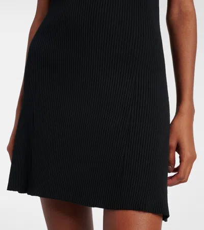 Balenciaga Wool Blend Mini Dress With Ribbed Texture In Black