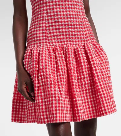 Ganni Stretch Seersucker Strap Ruffle Mini Dress In Pink
