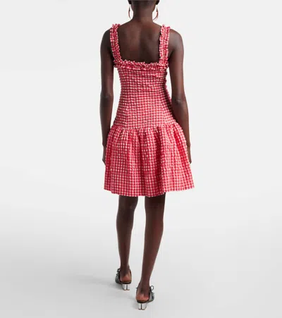 Ganni Stretch Seersucker Strap Ruffle Mini Dress In Pink