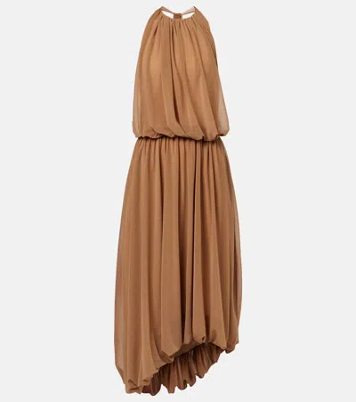 Xu Zhi Gathered Open-back Midi Dress In Brown