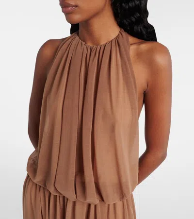 Xu Zhi Gathered Open-back Midi Dress In Brown