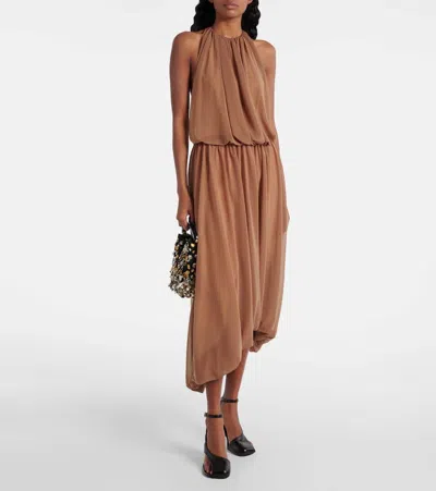 Xu Zhi Gathered Open-back Midi Dress In Brown