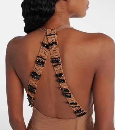 Xu Zhi Gathered Open-back Midi Dress In Brown