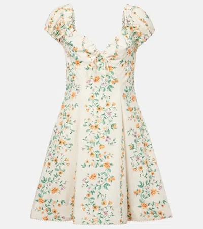 Agua By Agua Bendita Mati Chinesis Floral-print Pleated Cotton Mini Dress In Cream