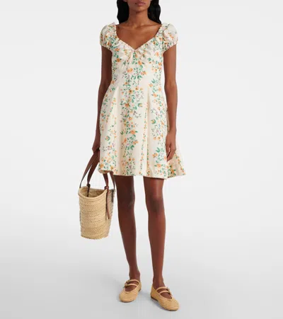 Agua By Agua Bendita Mati Chinesis Floral-print Pleated Cotton Mini Dress In Cream