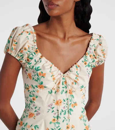 Agua By Agua Bendita Mati Chinesis Floral-print Pleated Cotton Mini Dress In Cream