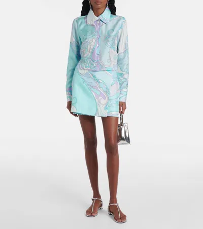Pucci Orchidee Silk Shirt In Blue