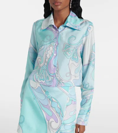 Pucci Orchidee Silk Shirt In Blue