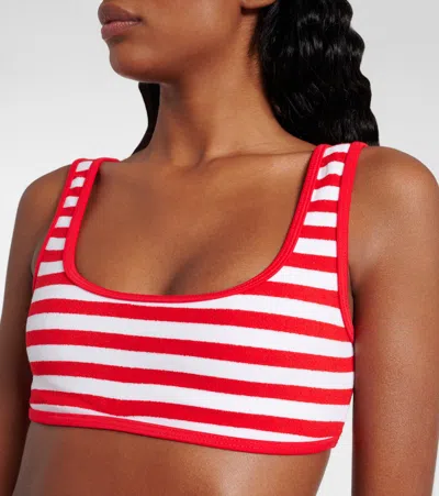 Jade Swim Rounded Edges Striped Bikini Top In Red
