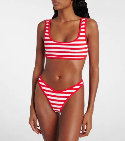 Jade Swim Rounded Edges Striped Bikini Top In Red