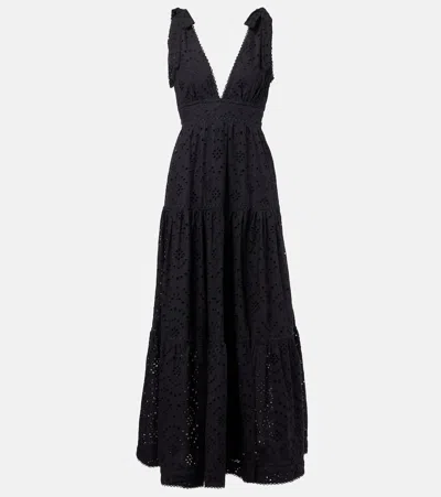 Poupette St Barth Perla Embroidered Cotton Maxi Dress In Black