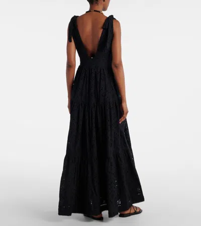 Poupette St Barth Perla Embroidered Cotton Maxi Dress In Black