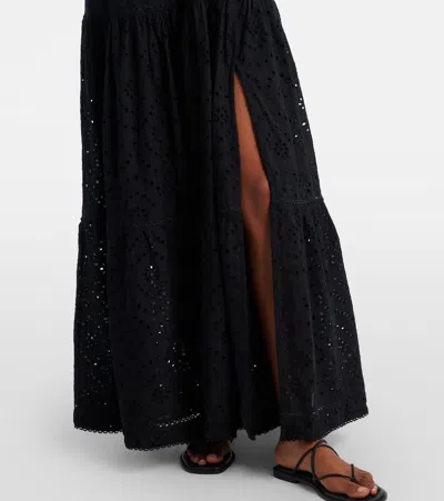 Poupette St Barth Perla Embroidered Cotton Maxi Dress In Black