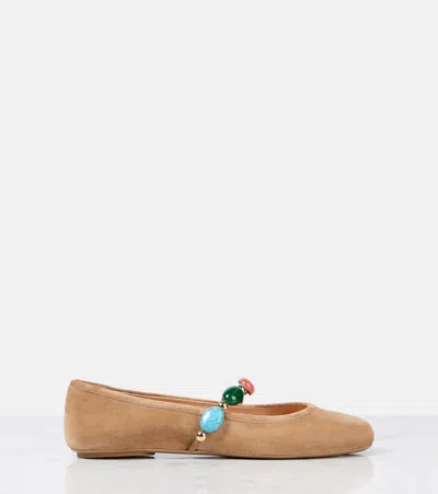 Gianvito Rossi Shanti Embellished Suede Ballet Flats In Beige