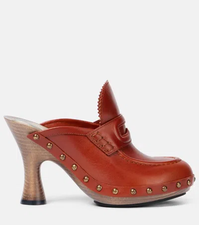 Burberry Potter Stud Embellished Heeled Mules In Brown