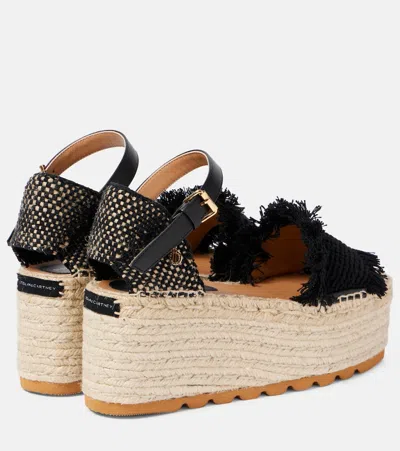 Stella Mccartney Gaia Jacquard Webbing And Alter Mat Espadrilles Black In Black