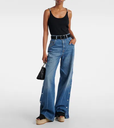 Stella Mccartney Gaia Jacquard Webbing And Alter Mat Espadrilles Black In Black