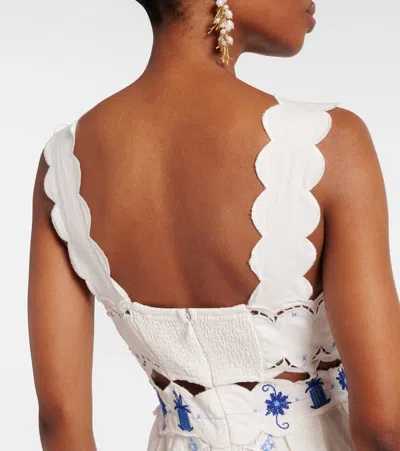 Farm Rio Cross Stitch Richeliue Sunflower Midi Dress Off-white In White