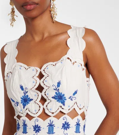 Farm Rio Cross Stitch Richeliue Sunflower Midi Dress Off-white In White