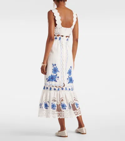 Farm Rio Cross Stitch Richeliue Sunflower Midi Dress Off-white In White
