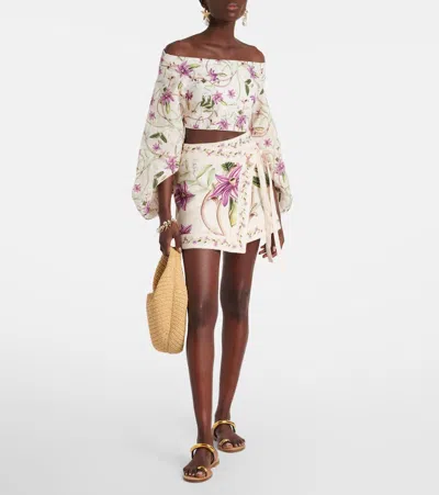 Agua By Agua Bendita Luna Printed Linen Beach Cover-up In White