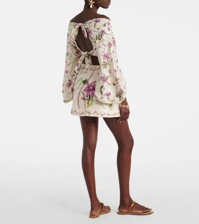 Agua By Agua Bendita Luna Printed Linen Beach Cover-up In White