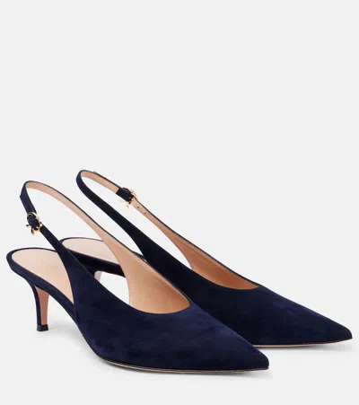 Gianvito Rossi Robbie 55 Suede Slingback Pumps In Blue