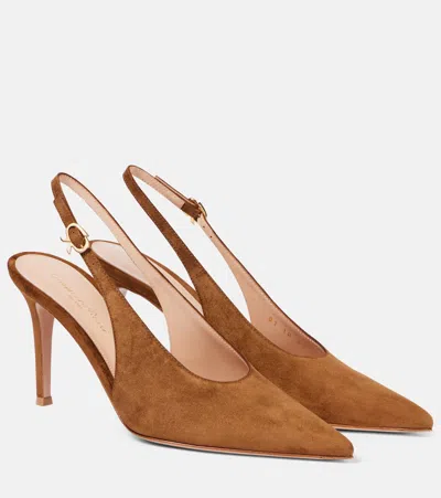 Gianvito Rossi Robbie Pointed Toe Slingback Pumps In Brown