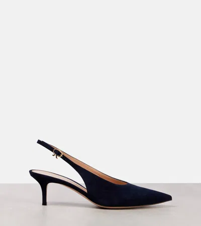 Gianvito Rossi Robbie 55 Suede Slingback Pumps In Blue