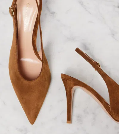 Gianvito Rossi Robbie Pointed Toe Slingback Pumps In Brown