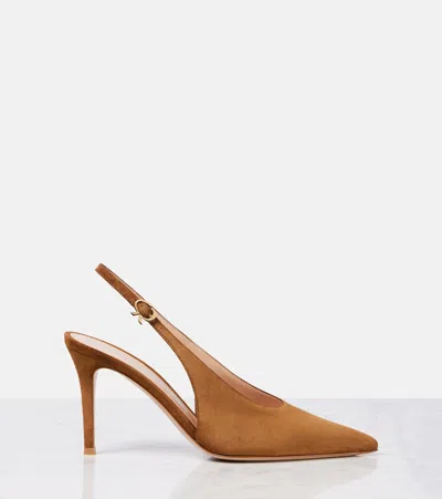 Gianvito Rossi Robbie Pointed Toe Slingback Pumps In Brown