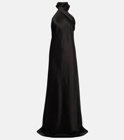 Galvan Pandora Halterneck Satin Gown In Black