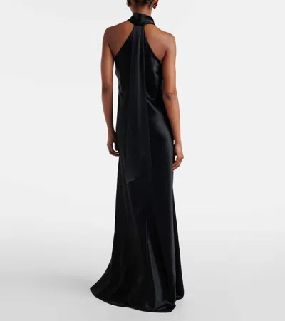 Galvan Pandora Halterneck Satin Gown In Black