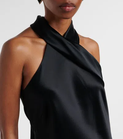 Galvan Pandora Halterneck Satin Gown In Black