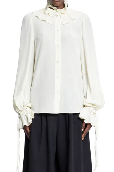 Valentino Silk Blouse With Ruffled Collar And Cuffs In Beige