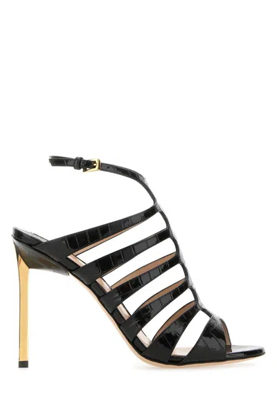 Tom Ford Glossy Stamped Crocodile Sandals In Black