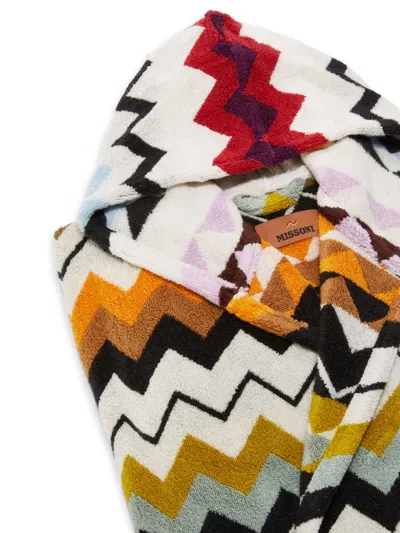 Missoni Murrina Hooded Bathrobe In Cotton Terry With Zig Zag Pattern In Multi