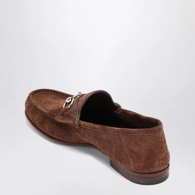 Gucci Men Suede Loafers With All-over Gg Motif In Brown