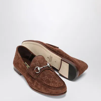 Gucci Men Suede Loafers With All-over Gg Motif In Brown